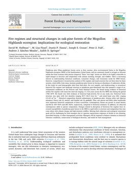 Fire Regimes and Structural Changes in Oak-Pine Forests of the Mogollon Highlands Ecoregion: Implications for Ecological Restoration T ⁎ David W