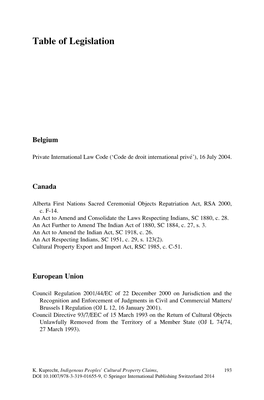 Table of Legislation