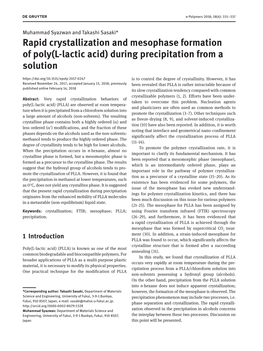 Rapid Crystallization and Mesophase Formation of Poly(L-Lactic Acid)