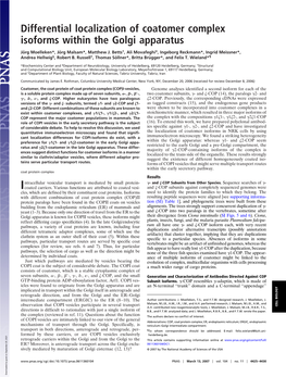 Differential Localization of Coatomer Complex Isoforms Within the Golgi Apparatus