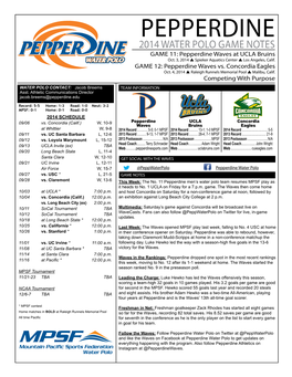 PEPPERDINE 2014 Water Polo GAME NOTES Game 11: Pepperdine Waves at UCLA Bruins Oct