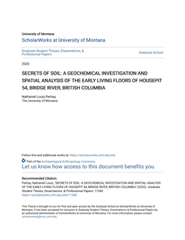 Secrets of Soil: a Geochemical Investigation and Spatial Analysis of the Early Living Floors of Housepit 54, Bridge River, British Columbia