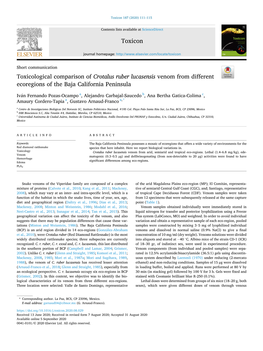 Toxicological Comparison of Crotalus Ruber Lucasensis Venom from Different Ecoregions of the Baja California Peninsula