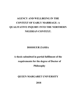 Agency and Wellbeing in the Context of Early Marriage: a Qualitative Inquiry Into the Northern Nigerian Context