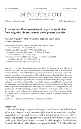 A New Volvate &lt;I&gt;Macrolepiota&lt;/I&gt;