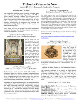 Tridentine Community News August 25, 2013 – Fourteenth Sunday After Pentecost