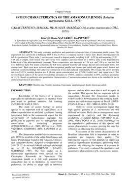 SEMEN CHARACTERISTICS of the AMAZONIAN JUNDIÁ (Leiarius Marmoratus GILL, 1870)