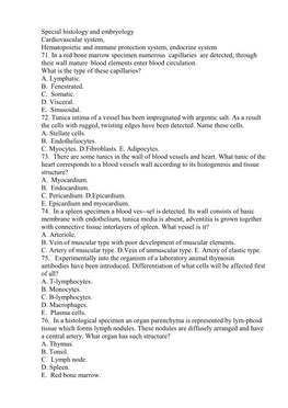 Special Histology and Embryology Cardiovascular System, Hematopoietic and Immune Protection System, Endocrine System 71