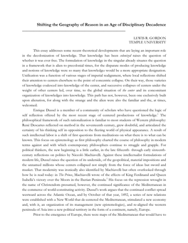 Shifting the Geography of Reason in an Age of Disciplinary Decadence ______