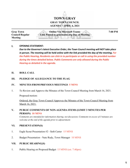 Town Gray Gray Town Council Agenda • April 6, 2021