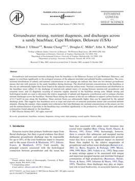 Groundwater Mixing, Nutrient Diagenesis, and Discharges Across a Sandy Beachface, Cape Henlopen, Delaware (USA)