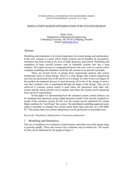 SIMULATION BASED OPTIMISATION for SYSTEM DESIGN Abstract 1 Modelling and Simulation