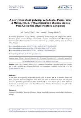 A New Genus of Oak Gallwasp, Coffeikokkos Pujade-Villar & Melika, Gen. N., with a Description of a New Species from Costa Ri