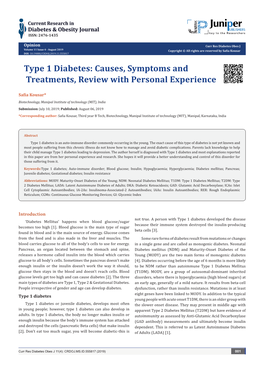 Type 1 Diabetes: Causes, Symptoms and Treatments, Review with Personal Experience