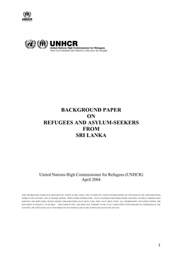 Background Paper on Refugees and Asylum-Seekers from Sri Lanka