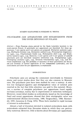 Polychaete Jaw Apparatuses and Scolecodonts from the Upper Devonian of Poland