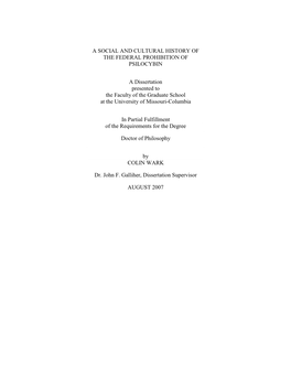 A Social and Cultural History of the Federal Prohibition of Psilocybin