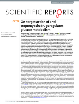 On-Target Action of Anti-Tropomyosin Drugs Regulates Glucose Metabolism