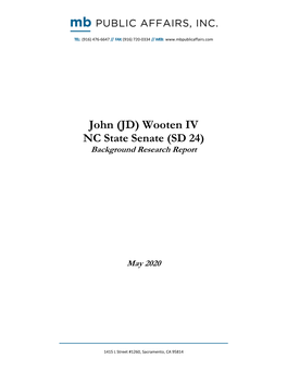 (JD) Wooten IV NC State Senate (SD 24) Background Research Report