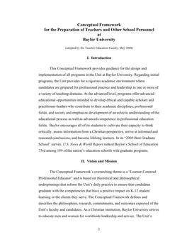 Conceptual Framework for the Preparation of Teachers and Other School Personnel at Baylor University