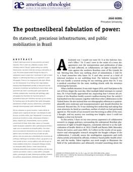 The Postneoliberal Fabulation of Power: on Statecraft, Precarious Infrastructures, and Public Mobilization in Brazil