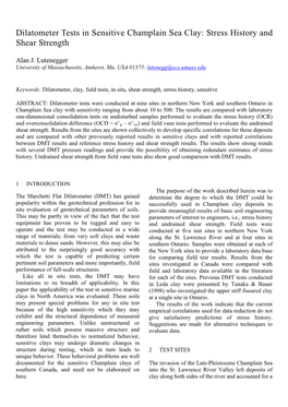 Dilatometer Tests in Sensitive Champlain Sea Clay: Stress History and Shear Strength