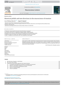 Historical Pitfalls and New Directions in the Neuroscience of Emotion