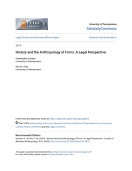 History and the Anthropology of Firms: a Legal Perspective