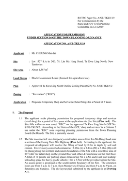 RNTPC Paper No. A/NE-TKLN/19 for Consideration by the Rural and New Town Planning Committee on 12.4.2019