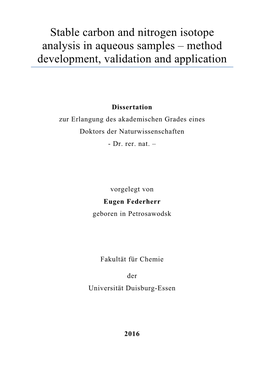 Stable Carbon and Nitrogen Isotope Analysis in Aqueous Samples – Method Development, Validation and Application