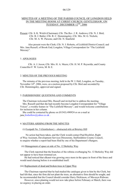 Minutes of a Meeting of the Parish Council of Longdon Held in the Meeting Room at Christ Church