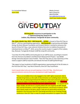 Give out Day Press Release Local Media