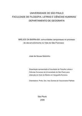 Universidade De São Paulo Faculdade De Filosofia, Letras E Ciências Humanas Departamento De Geografia