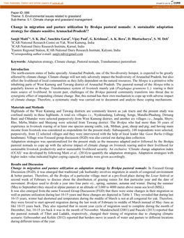 Change in Migration and Pasture Utilization by Brokpa Pastoral Nomads: a Sustainable Adaptation Strategy for Climate Sensitive Arunachal Pradesh!?