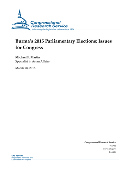 Burma's 2015 Parliamentary Elections: Issues for Congress