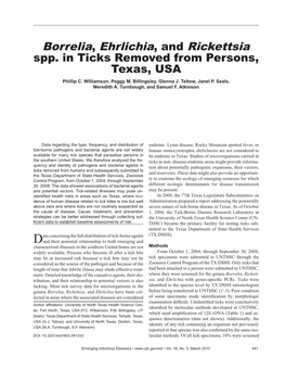 Borrelia, Ehrlichia, and Rickettsia Spp