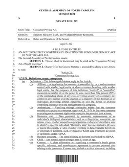 Consumer Privacy Act. (Public) Sponsors: Senators Salvador, Clark, and Waddell (Primary Sponsors)