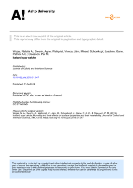 Iceland Spar Calcite: Humidity and Time Effects on Surface Properties and Their Reversibility