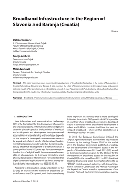 Broadband Infrastructure in the Region of Slavonia and Baranja (Croatia)