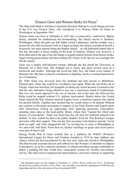 Eleanor Garst and Women Strike for Peace* the Other Individual to Introduce Consensus Decision Making to Social Change Activism in the U.S