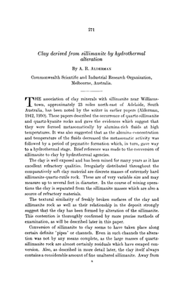 Clay Derived from Sillimanite by Hydrothermal Alteration by A