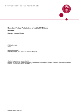 Report on Political Participation of Mobile EU Citizens: Denmark RSCAS/GLOBALCIT-PP 2018/4 September 2018