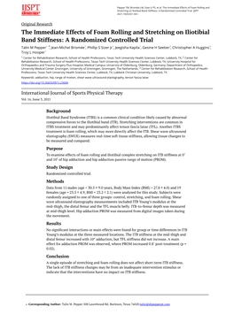 The Immediate Effects of Foam Rolling and Stretching on Iliotibial Band Stiffness: a Randomized Controlled Trial