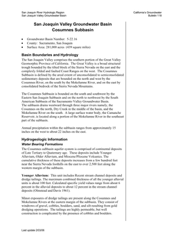 San Joaquin Valley Groundwater Basin Consumnes Subbasin