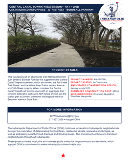 Central Canal Towpath Extension • Pa-17-006B Csx Railroad Repurpose - 30Th Street - Burdsall Parkway