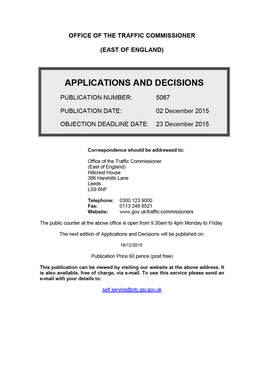 APPLICATIONS and DECISIONS 2 December 2015