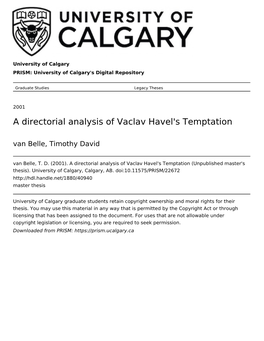 A Directorial Analysis of Vaclav Havel's Temptation Van Belle, Timothy David Van Belle, T