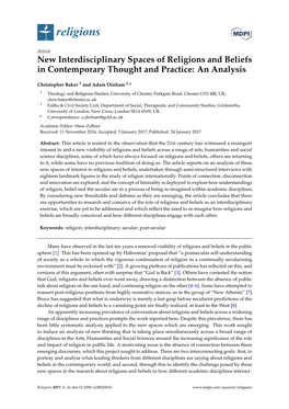 New Interdisciplinary Spaces of Religions and Beliefs in Contemporary Thought and Practice: an Analysis