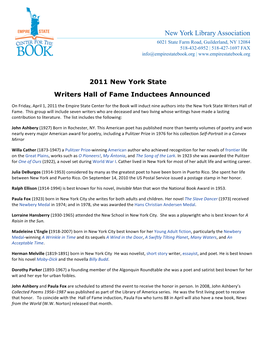 2011 New York State Writers Hall of Fame Inductees Announced