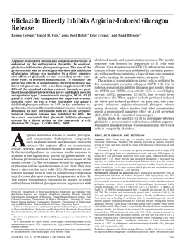 Gliclazide Directly Inhibits Arginine-Induced Glucagon Release Kenan Cejvan,1 David H